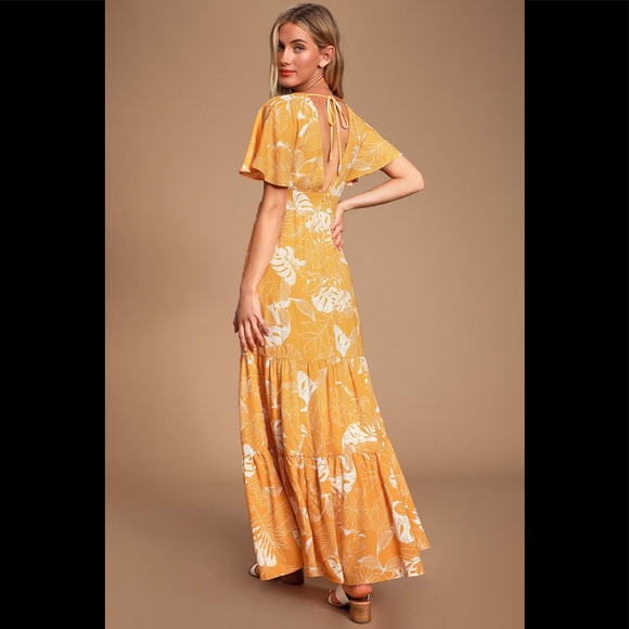 NWT Lulu’s Savanna Golden Yellow Floral Print Maxi Dress - Picture 2 of 11